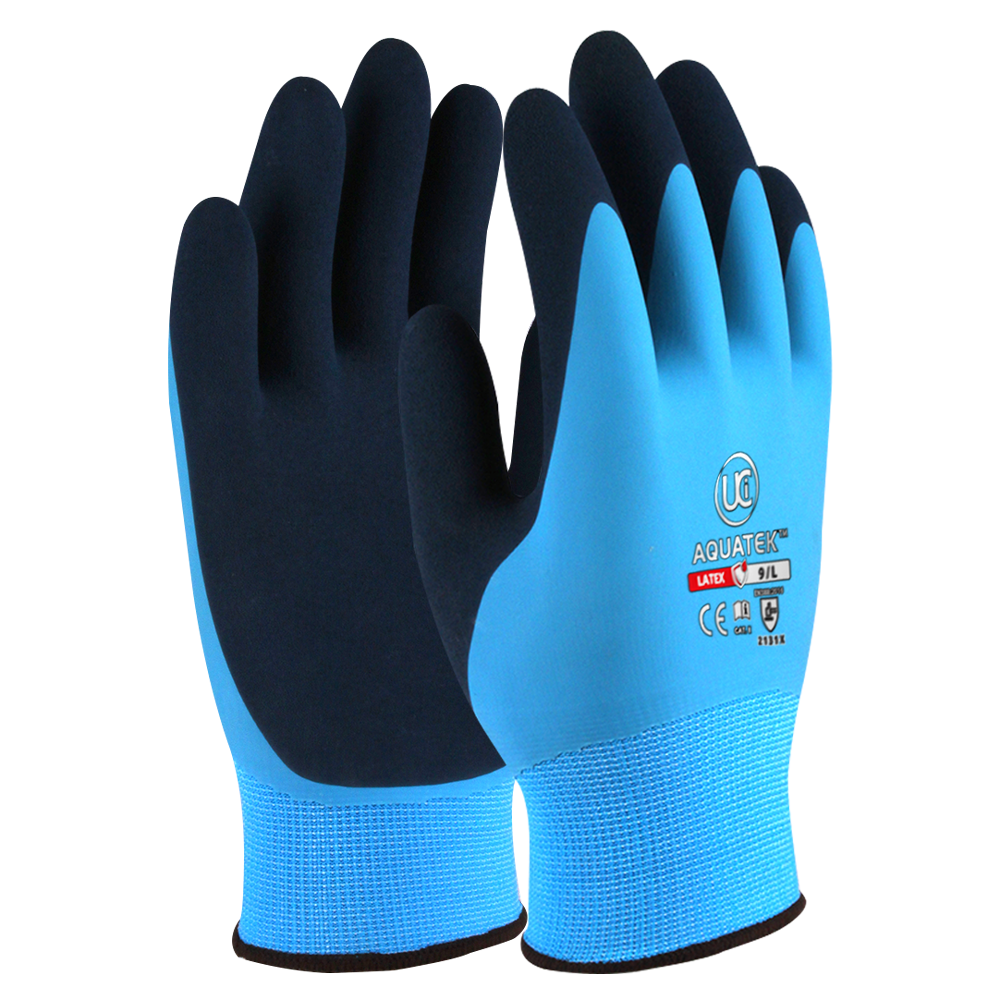 Aquatek Dual Coated Water Resistant Latex Gloves (10 Pack)