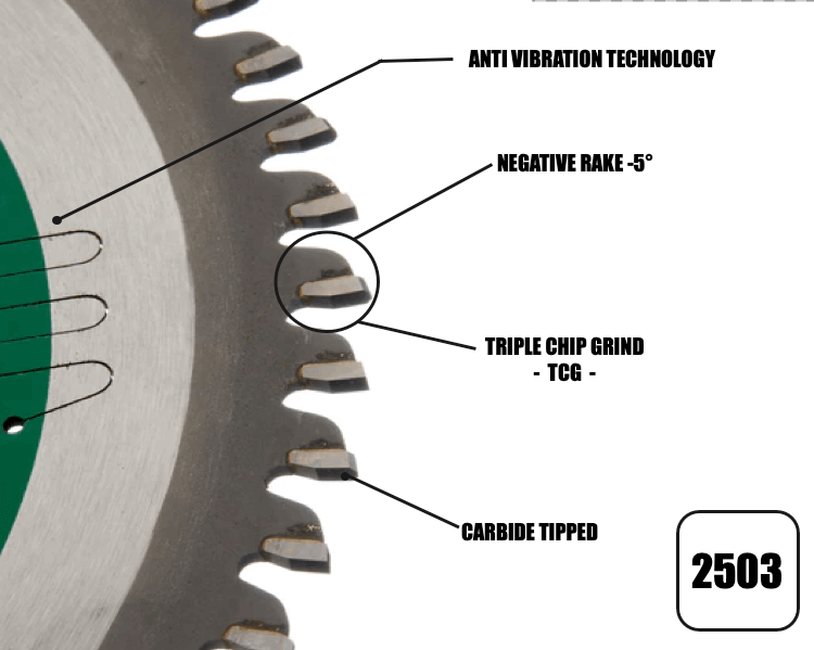 216mm x 30mm x 2.4mm 60T (TCG Neg Rake) Ali Blade - 2503
