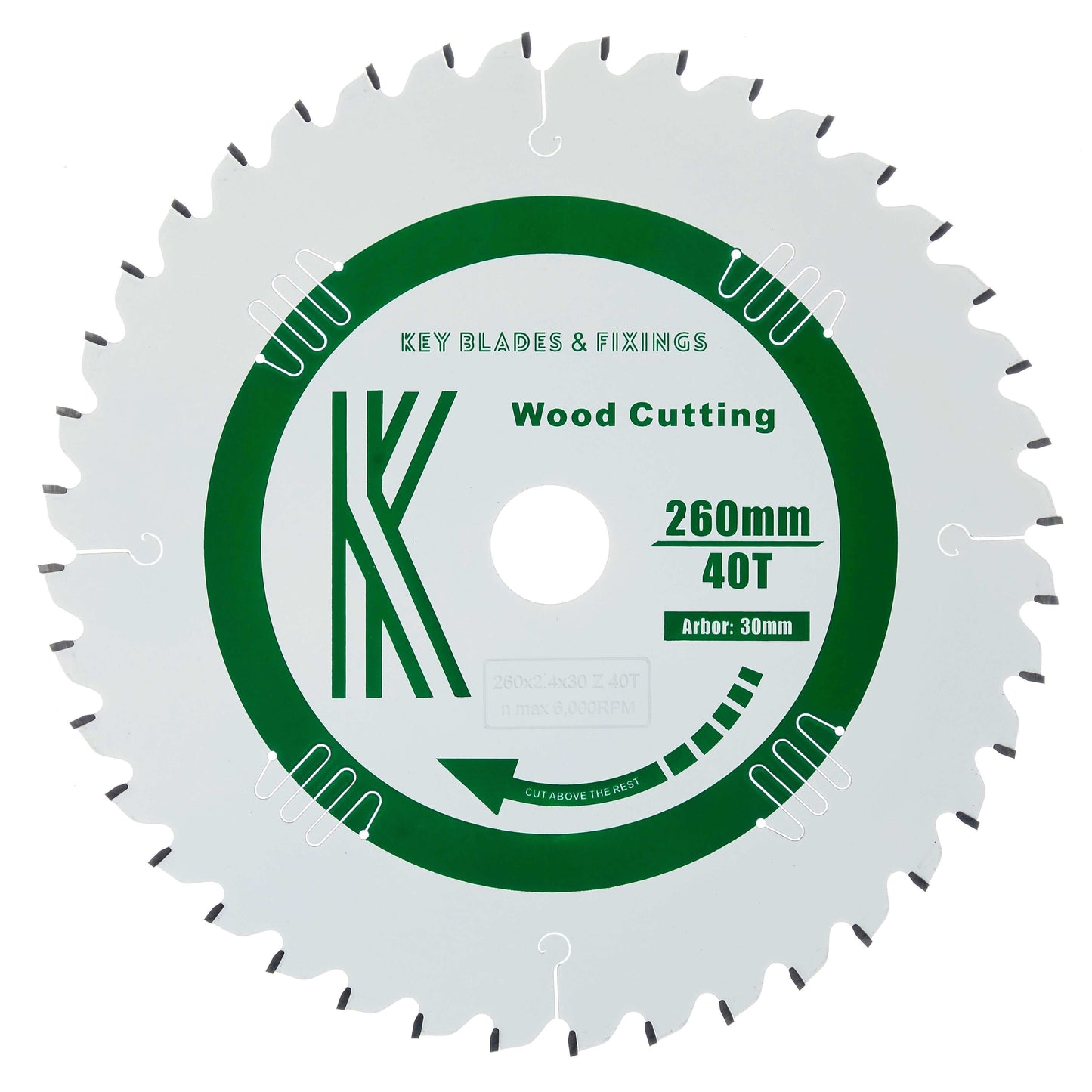 260mm x 30mm x 2.4mm 40 Tooth ATB (Neg Rake)  Kapex KS120 Circular Saw Blade - 2601