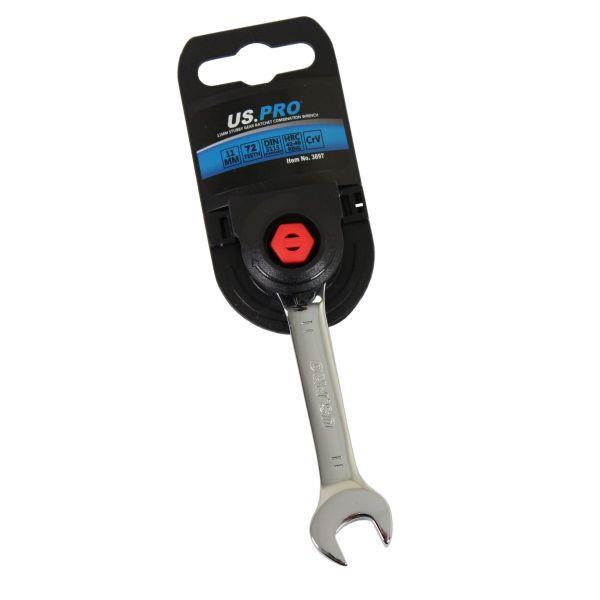 US PRO Tools 11mm Stubby Gear Combination Ratchet Spanner Wrench 72T 3897
