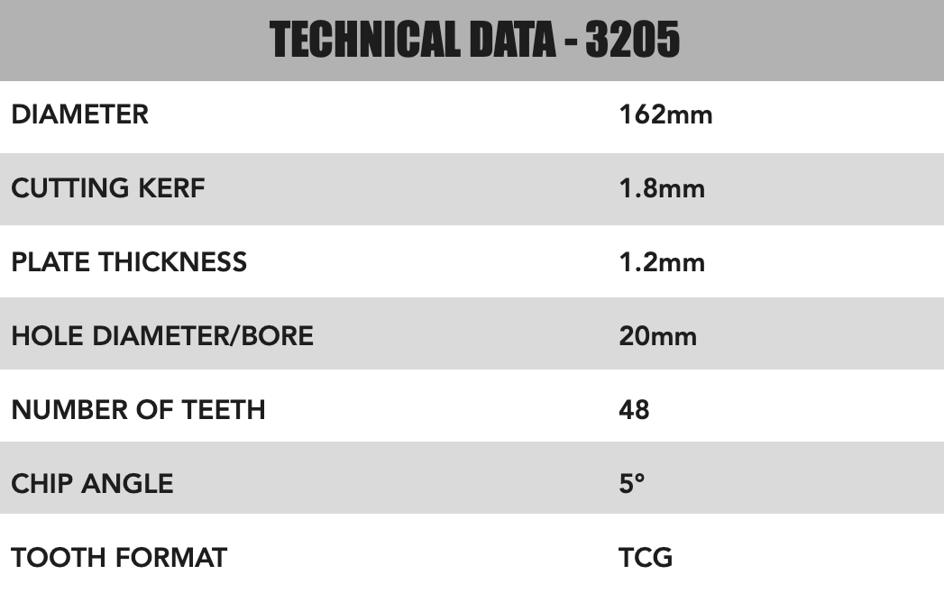 162mm x 20mm x 1.8mm 48 Tooth TCG Track Circular Saw Blade (Solid Surface) - 3205