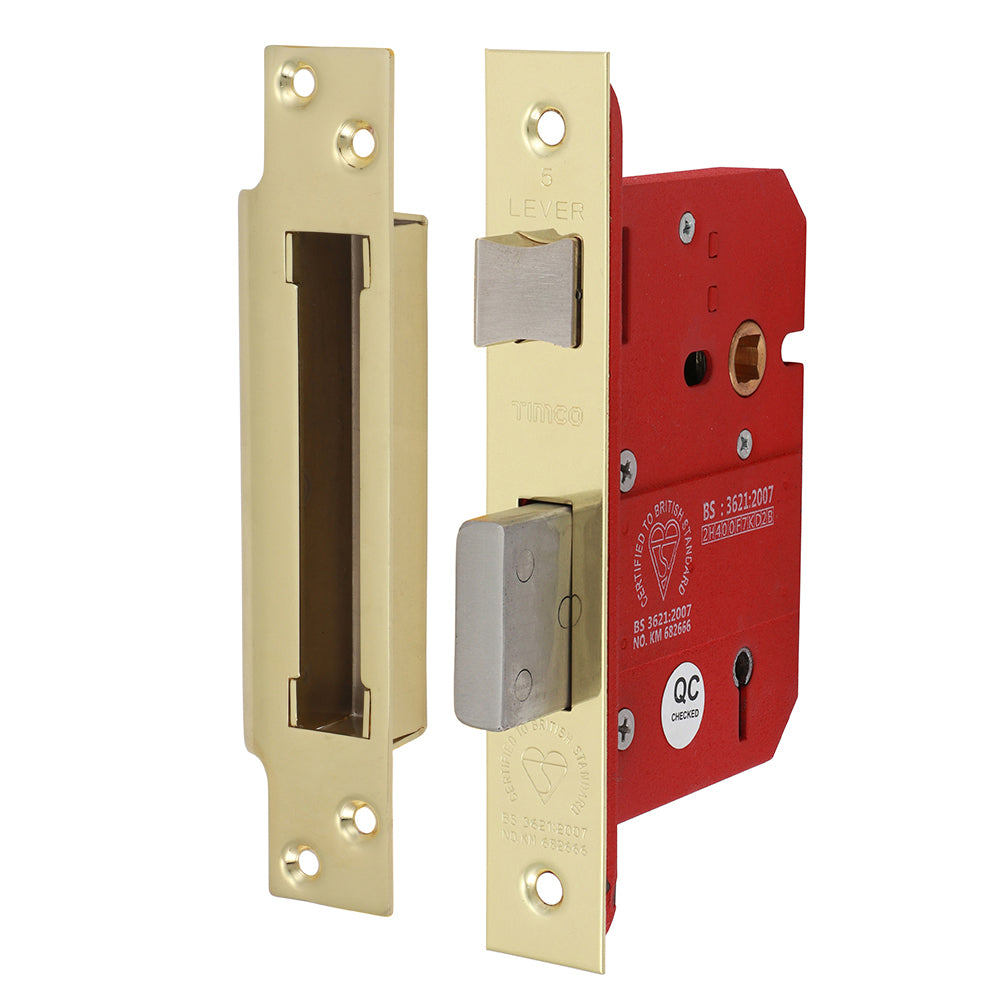 5 Lever British Standard CE Sashlock – Electro Brass (78mm Case / 57mm Backset)