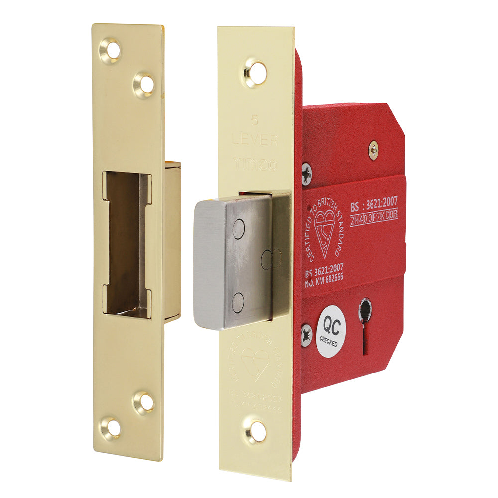 5 Lever British Standard Deadlock – Electro Brass (66mm Case / 45mm Backset)