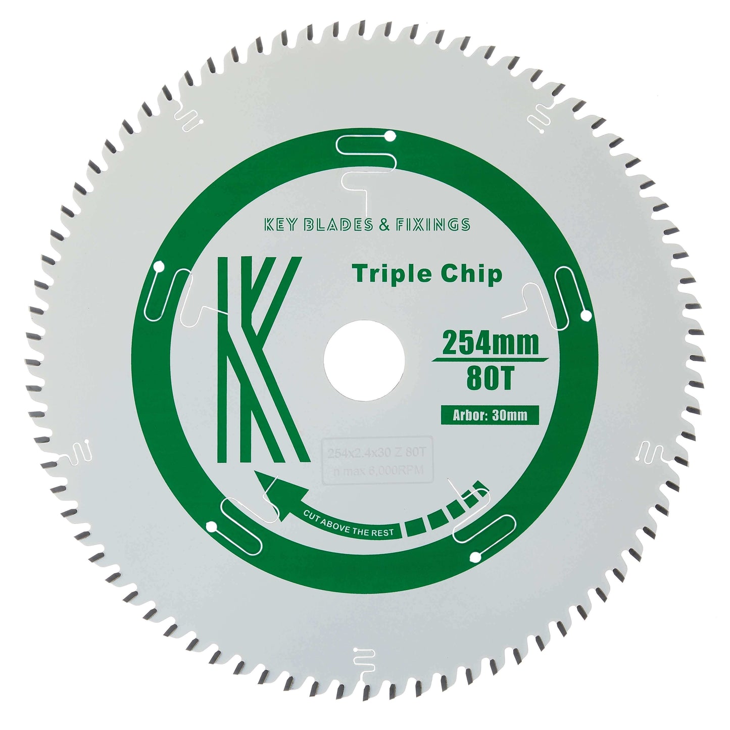 254mm x 30mm x 2.4mm 80 Tooth Triple Chip (MFC & Laminates) 8254 Circular Saw Blade