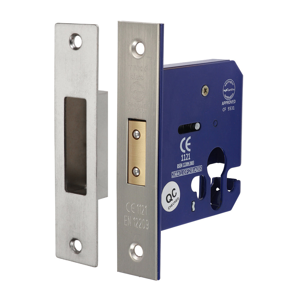 Euro Profile Mortice Deadlock – Satin Nickel (66mm Case / 45mm Backset)