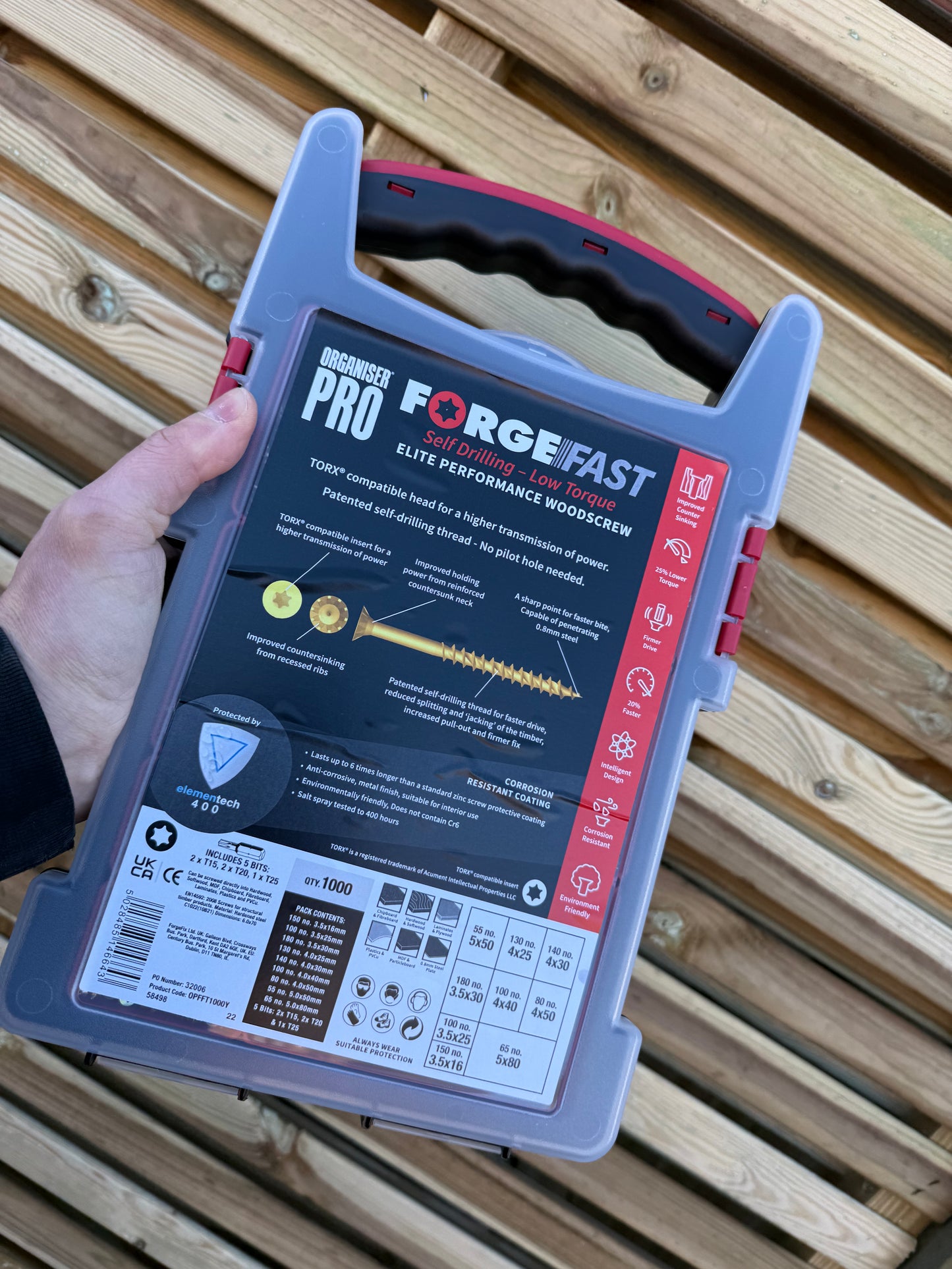 ForgeFast Organiser Pro - 1000 Assorted Torx Woodscrews Kit with Free Torx Bit