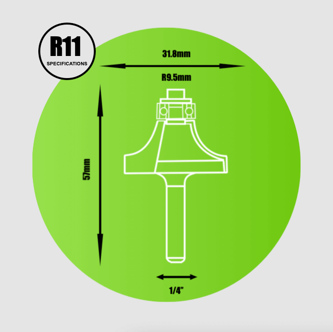 Key Blades 1/4" Rounding Over Router Cutter 9.5mm Radius - R11