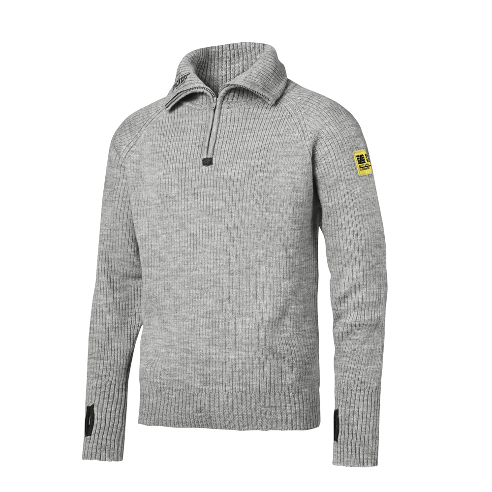 Snickers 2905 ½-Zip Wool Sweater Jumper Light Grey Melange XL
