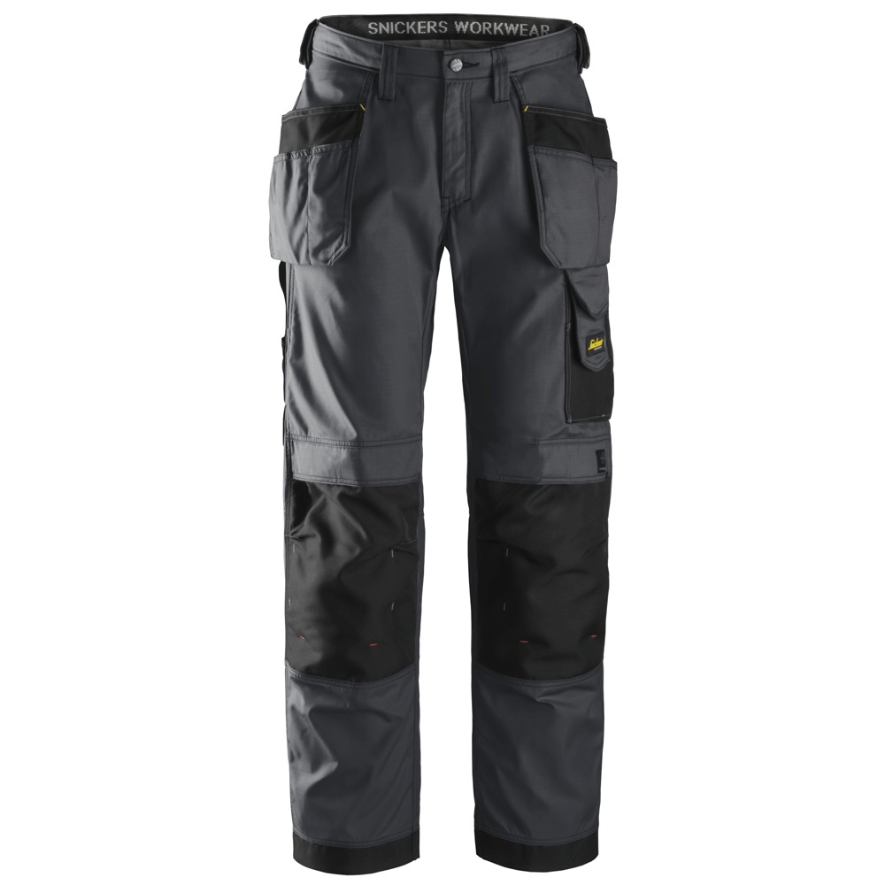 Snickers 3213 Craftsmen Holster Pocket Trousers, Rip-Stop Steel Grey/Black Waist 38"- Leg 32"- Snickers Size: 54