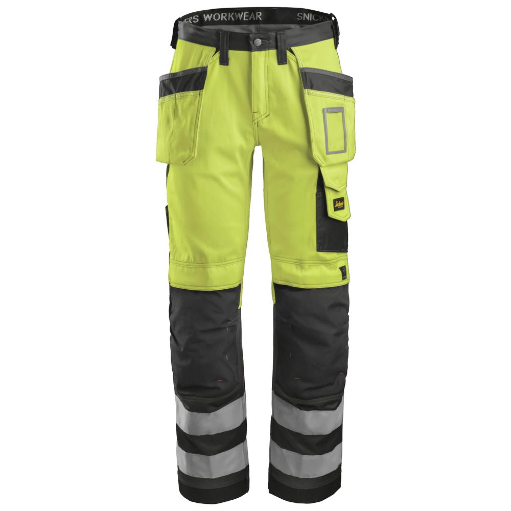Snickers 3233 High-Vis Holster Pocket Trousers, Class 2 Yellow Waist 35"- Leg 32"- Snickers Size: 50