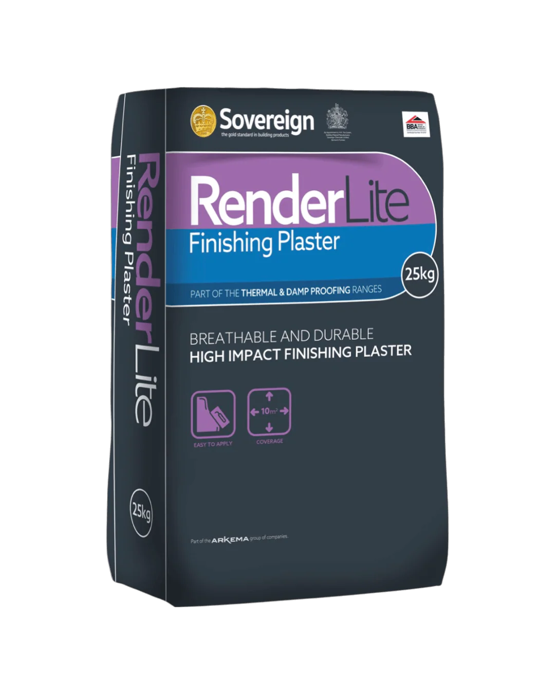 Sovereign Renderlite Finish Plaster - Breathable Finish Plaster for Damp-Proofed Walls - 25kg