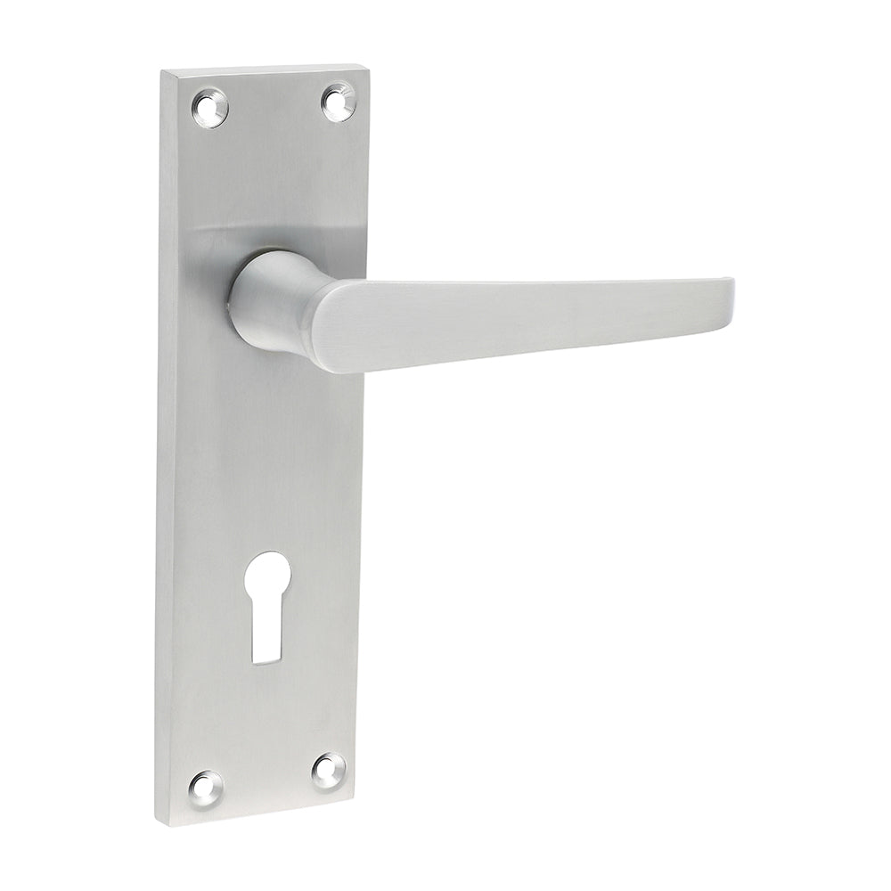 Victorian Straight Lock Door Handle – Satin Chrome - 152 × 43