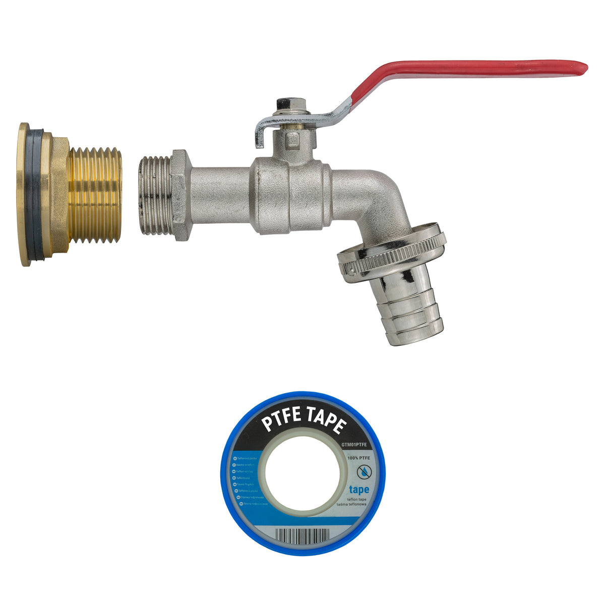 Water Butt Brass Kit 1" with Barbed Lever Tap