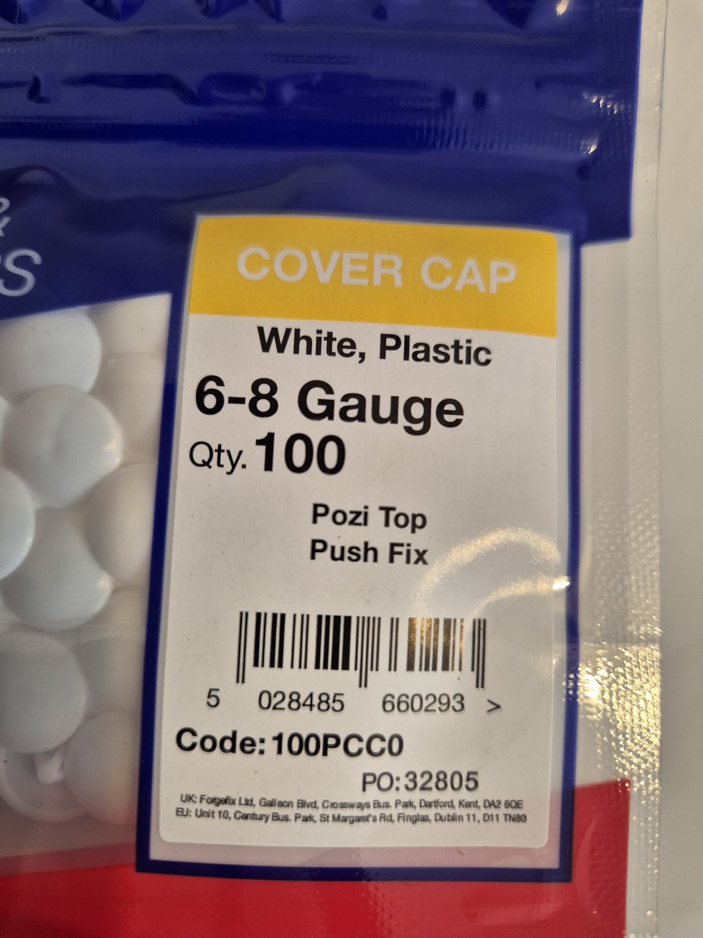 Screw Cover Cap 100 Pack | White | 6-8 Gauge (3.5 - 4.0mm) | Plastic Screw Caps | Pozi