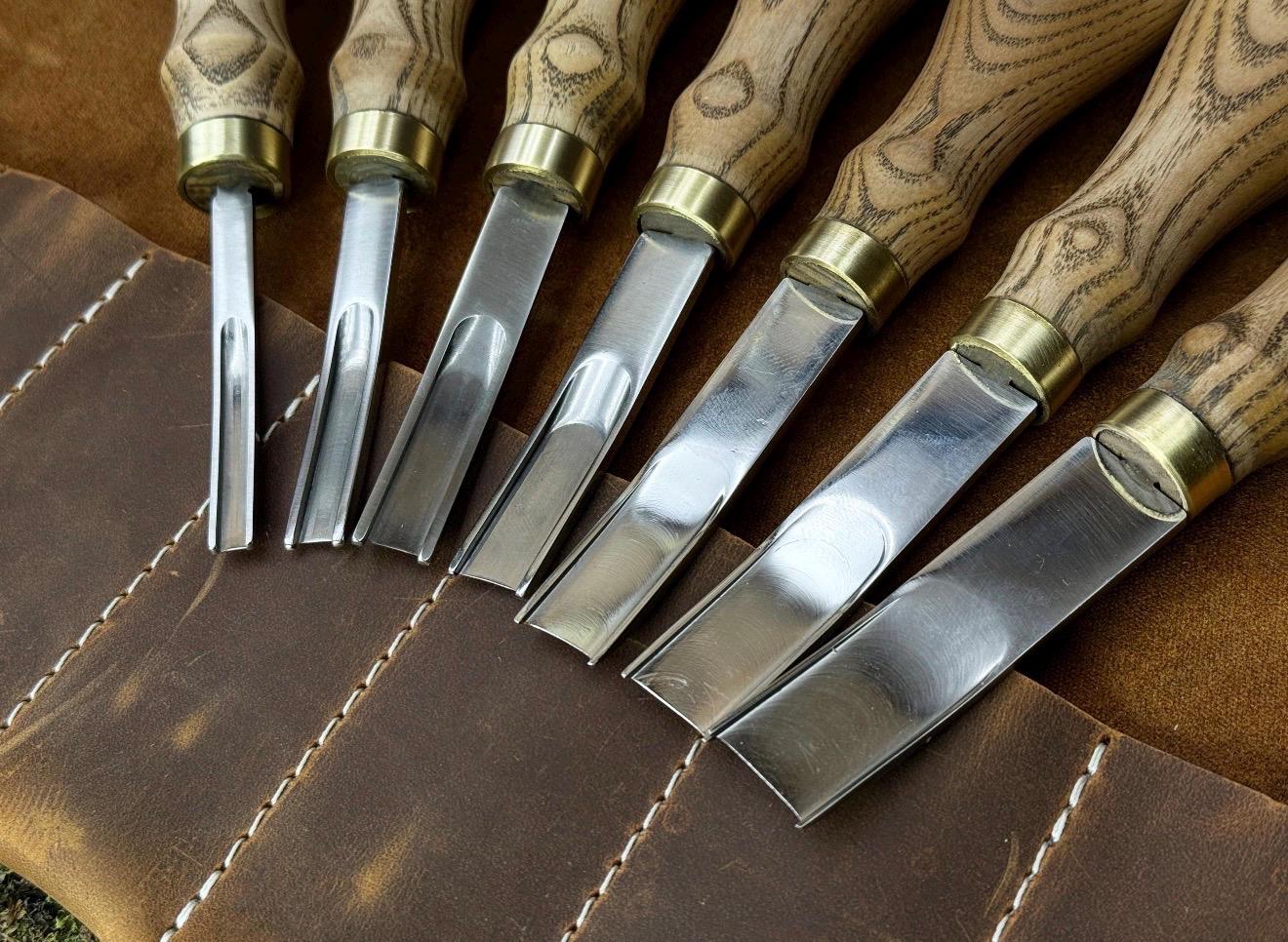 Professional Woodworking Tool Hand-Forged Leather Skiving Knife Set: 52100 Carbon Steel, French Edge, Leather Case