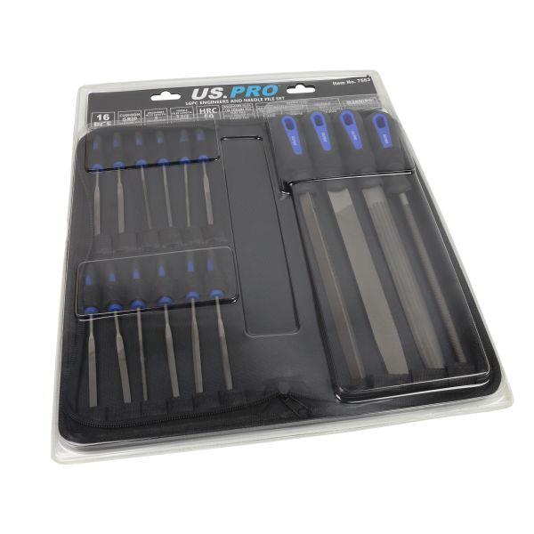 US PRO Tools 16pc Engineers Files and Needle File Set Flat Half, Round Tri Square 7563