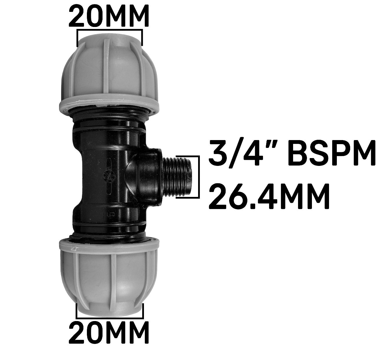 MDPE Tee 20mm - 3/4" BSPM - 20mm