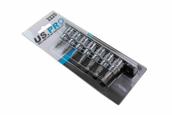 US PRO 7PC 3/8" DR Ball End Hex / Allen Bit Sockets On Rail L: 48mm 2220