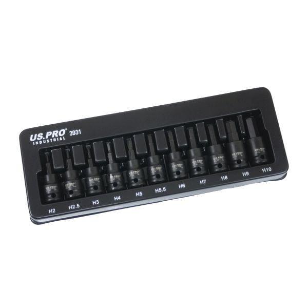 US PRO INDUSTRIAL 11PC 3/8” DR Impact Hex Bits Sockets H2 to H10 S2 Steel 3931