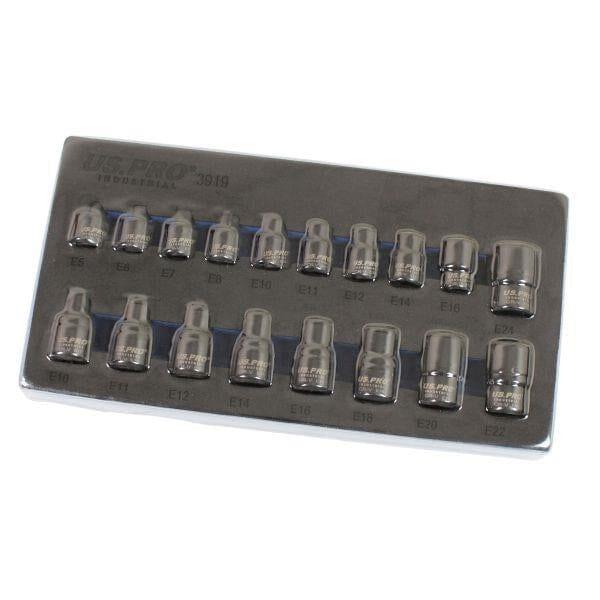 US PRO INDUSTRIAL 18pc 3/8" & 1/2" dr Impact E-Torx E-Star Sockets Set E5 - E24 3919