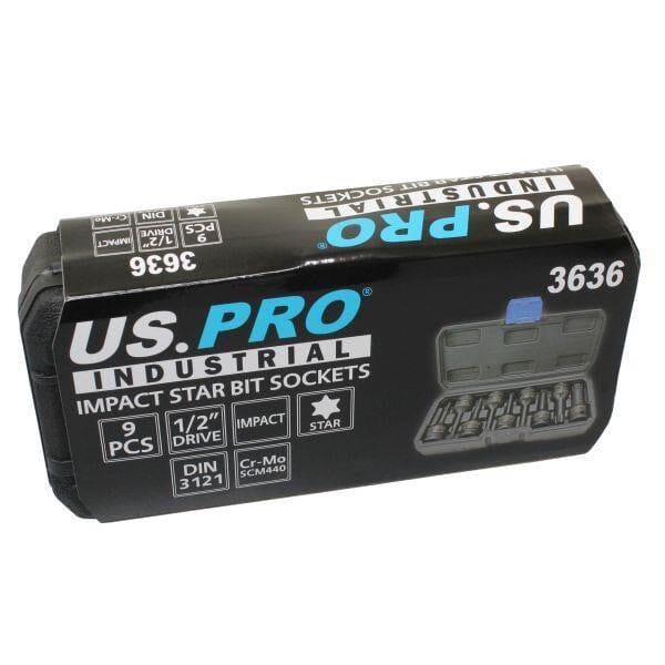US PRO INDUSTRIAL 9pc 1/2 " dr Impact Torx Star Bit Sockets, Socket Set 3636
