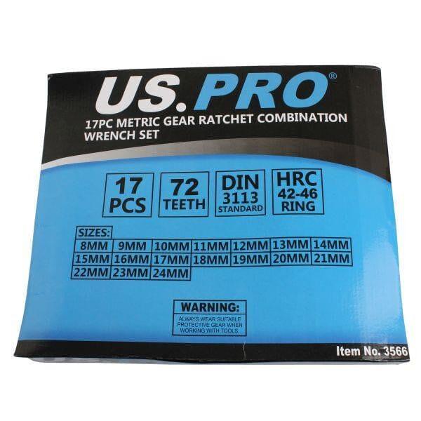 US PRO Tools 17pc 8mm-24mm Metric Gear Ratchet Wrench Spanner Set Eva Foam Tray 3566