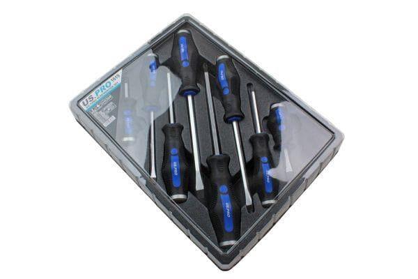 US PRO Tools 8pc Go-through Screwdrivers Set Pozidriv & Flat Head Screwdrivers 1619