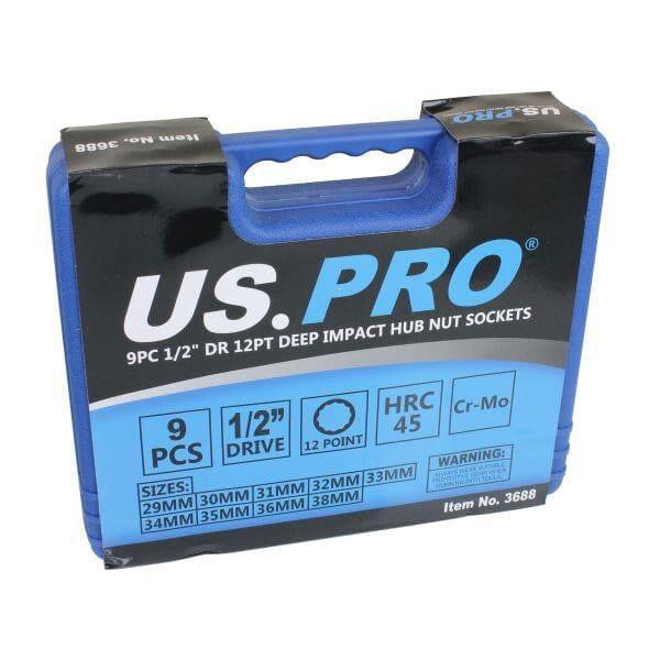 US PRO Tools 9pc 1/2" Dr 12pt Deep Impact Hub Nut Sockets 29mm to 38mm 3688