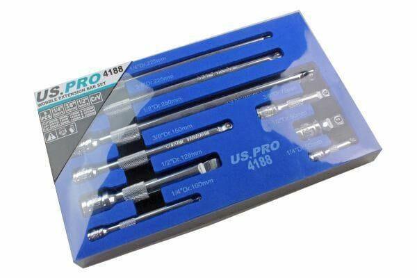 US PRO Tools 9pc Wobble Bar Extension Set 1/4 3/8 1/2 Dr 4188