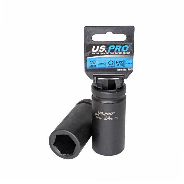 US PRO Tools Single 3/4" DR 24MM 6PT Deep Impact Socket 7500