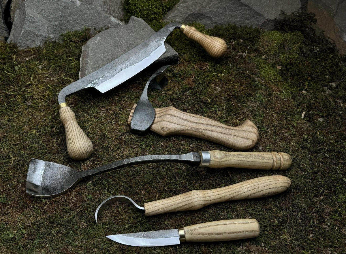 Handmade Wood Carving Tools: 7-Piece High Carbon Steel Knife Set
