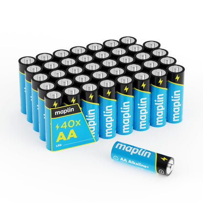 Maplin 40x AA LR6 7 Year Shelf Life High Performance 1.5V Alkaline Batteries with Universal Battery Tester