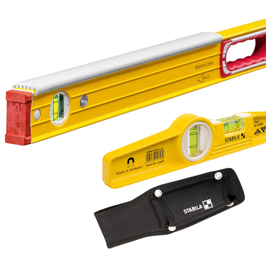 Stabila Premium Masons Level 196-2-K With Plastic Shield And 81S REM Magnetic Torpedo Level Bundle For Builders
