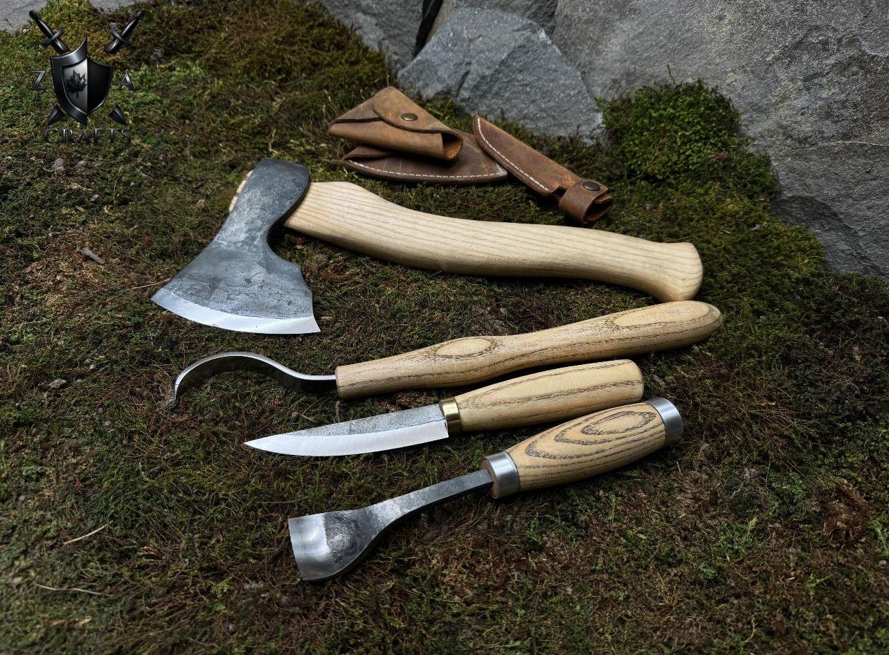 Professional kits Spoon Carving Tool Set  4 Hand Forged Pieces
