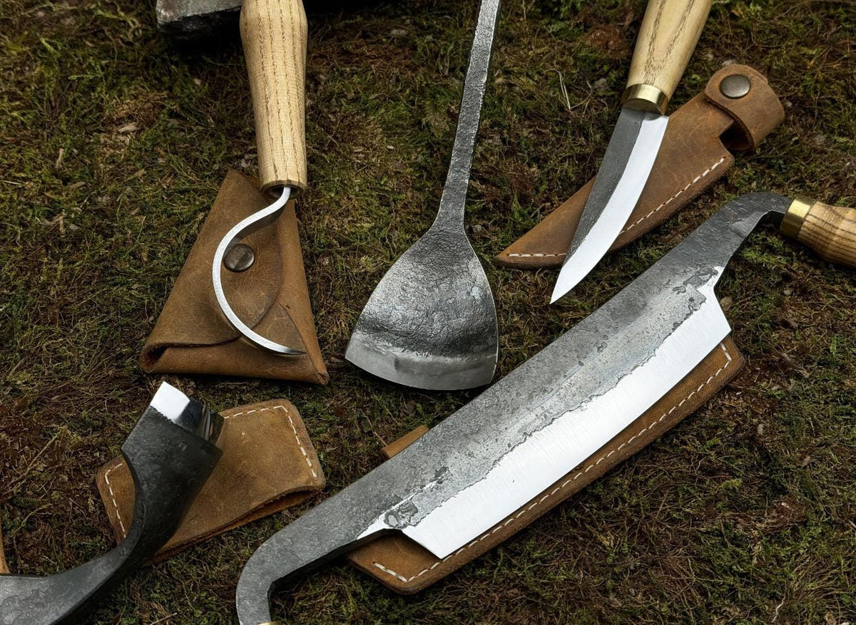 Handmade Wood Carving Tools: 7-Piece High Carbon Steel Knife Set