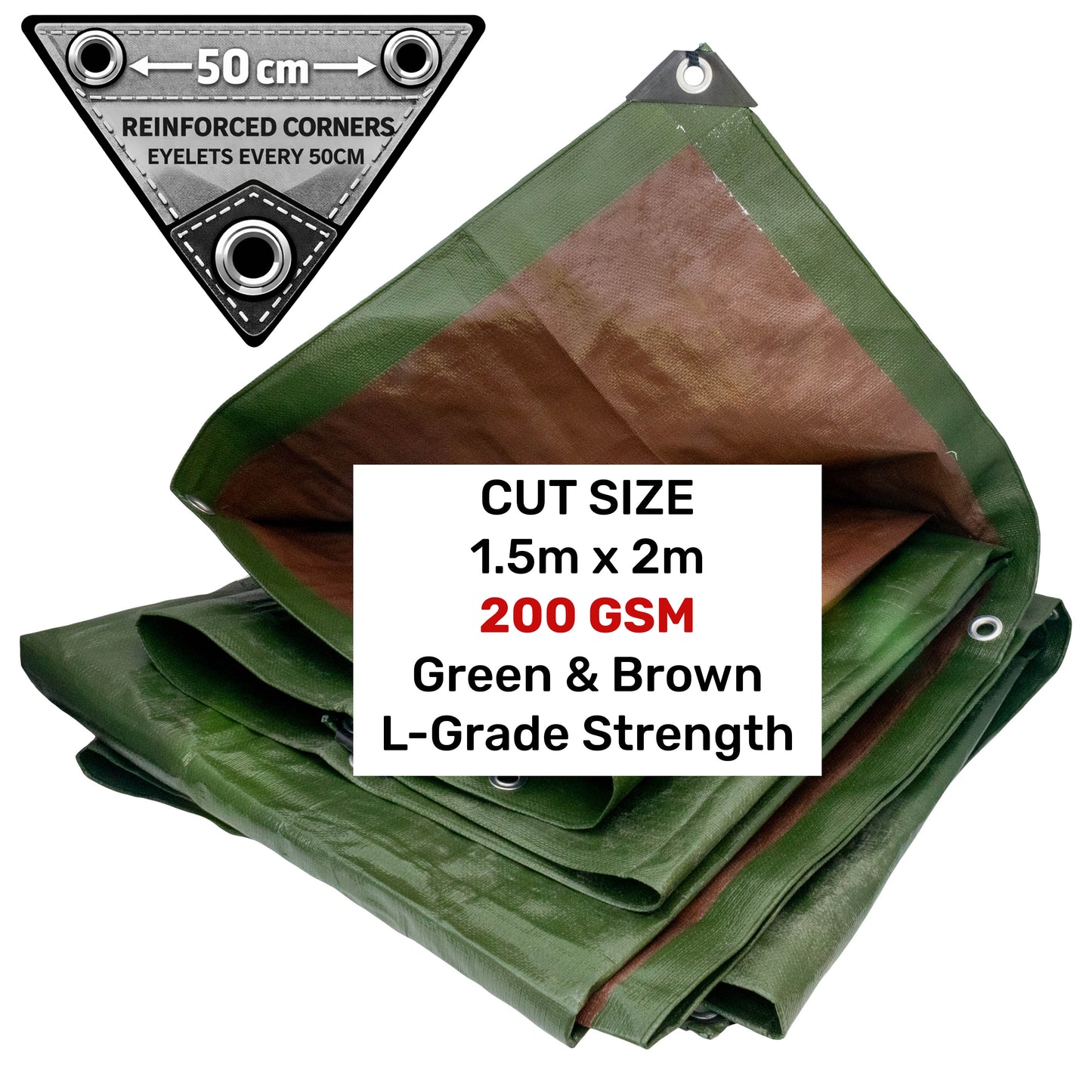 Green/Brown L-Grade Tarpaulin 1.5m x 2m