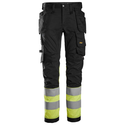 Snickers 6234 High-Vis Class 1 Stretch Trousers Holster Pockets Black/Yellow, Waist 38" Leg 30"-Snickers 108