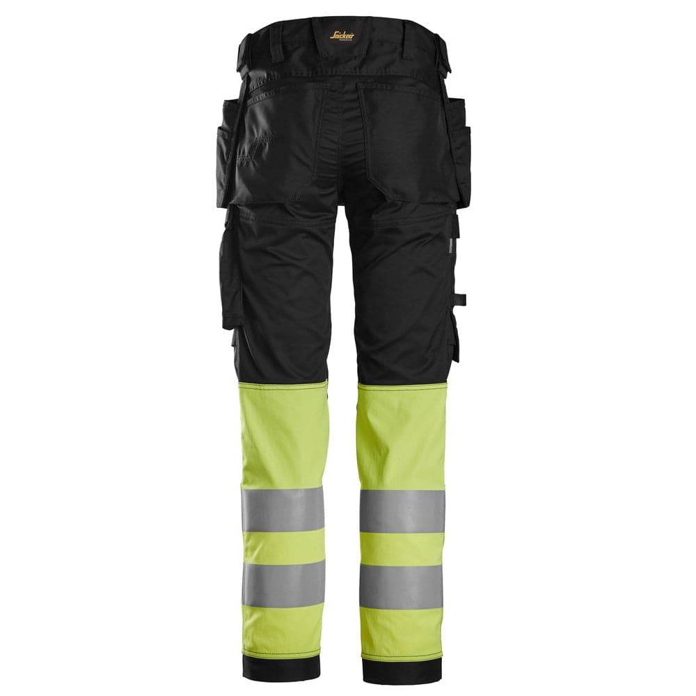 Snickers 6234 High-Vis Class 1 Stretch Trousers Holster Pockets Black/Yellow, Waist 38" Leg 30"-Snickers 108