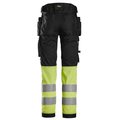 Snickers 6234 High-Vis Class 1 Stretch Trousers Holster Pockets Black/Yellow, Waist 38" Leg 30"-Snickers 108