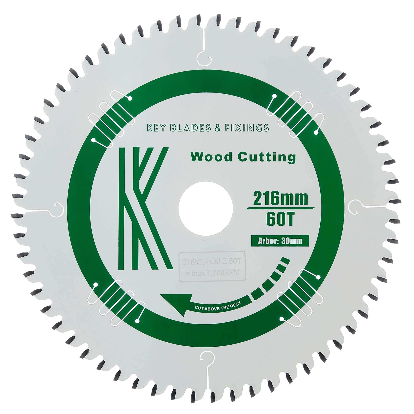 216mm x 30mm x 2.4mm 60T ATB (Neg Rake) Festool KS60 Circular Saw Blade