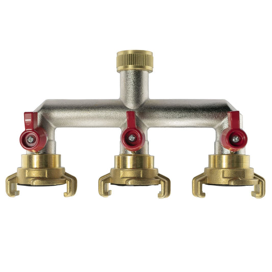Three Way Tap Splitter Brass 3/4" BSP with Geka Type Outlets