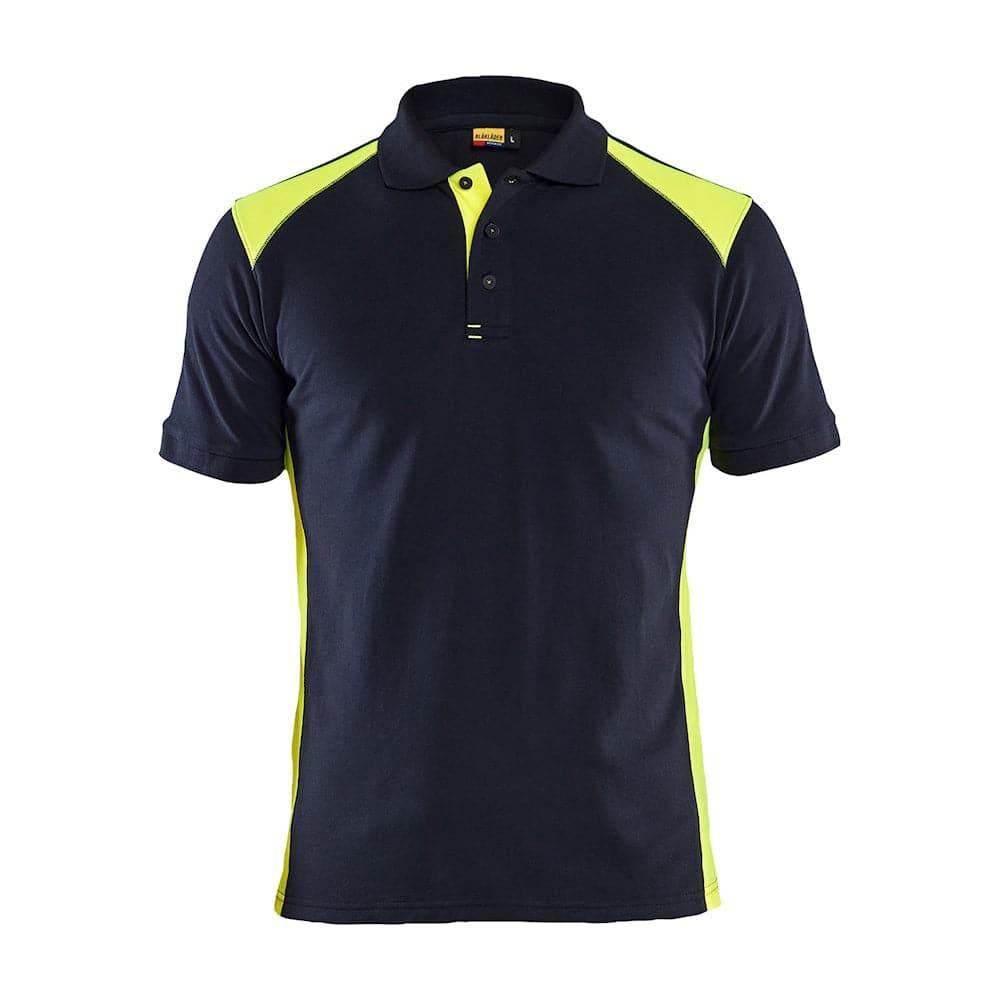 Blaklader 3324 Short Sleeve Polo Shirt Dark Navy Blue / Hi-Vis Yellow