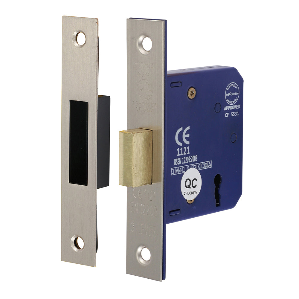 3 Lever Deadlock – Satin Nickel (65mm Case / 45mm Backset)