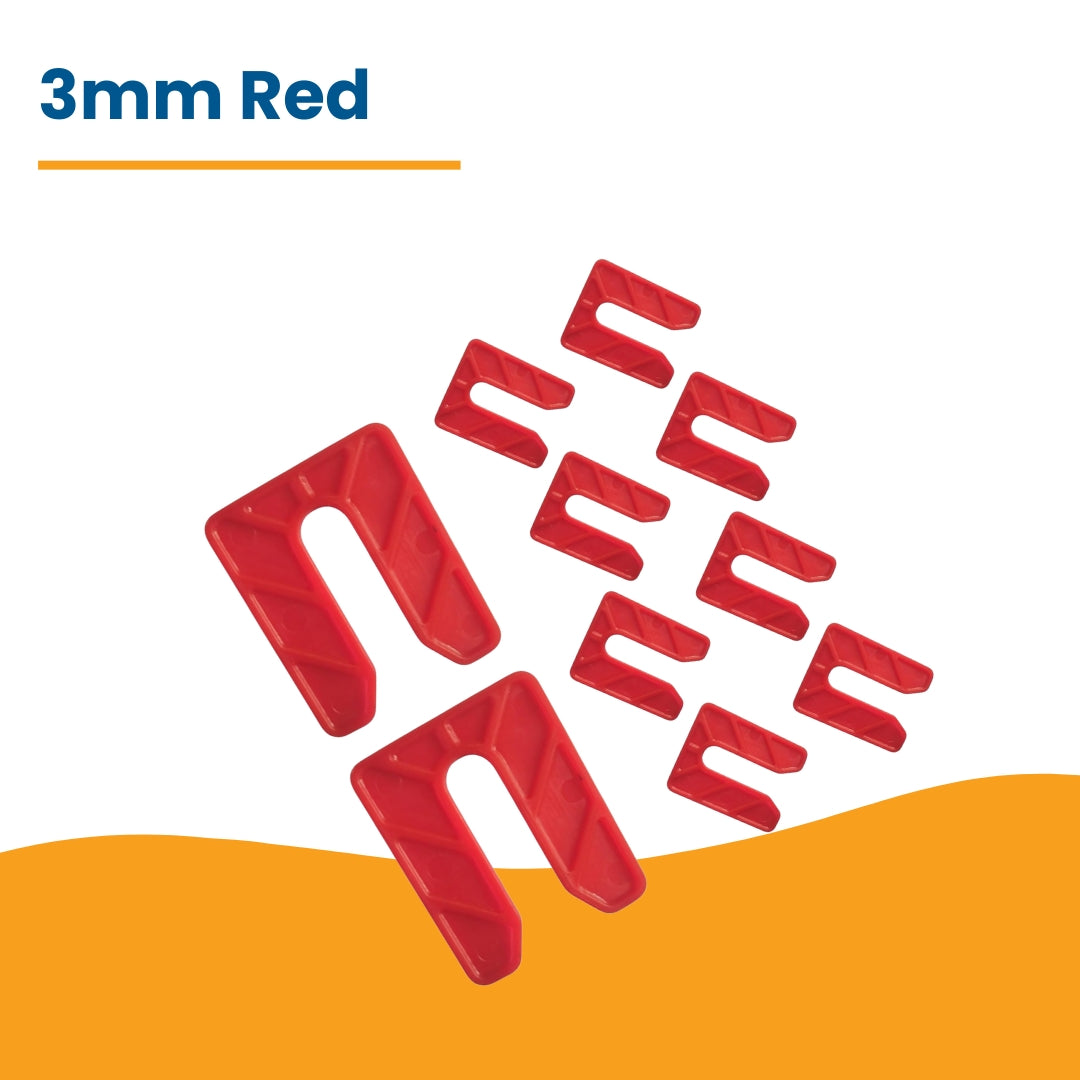 U Packers 3mm Red - Polypropylene Plastic Shims for Windows, Doors & Leveling