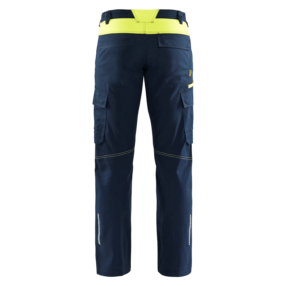 Blaklader 1448 Industry Stretch Kneepad Trousers Dark Navy Blue/Hi-Vis Yellow