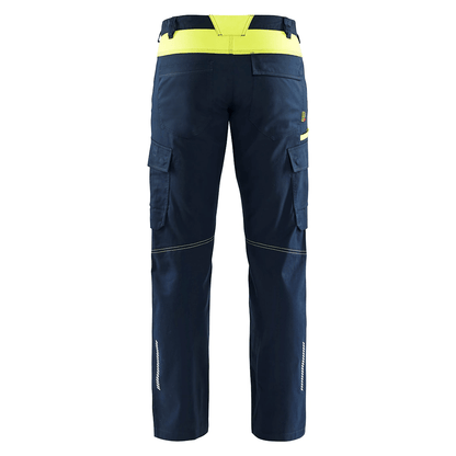 Blaklader 1448 Industry Stretch Kneepad Trousers Dark Navy Blue/Hi-Vis Yellow