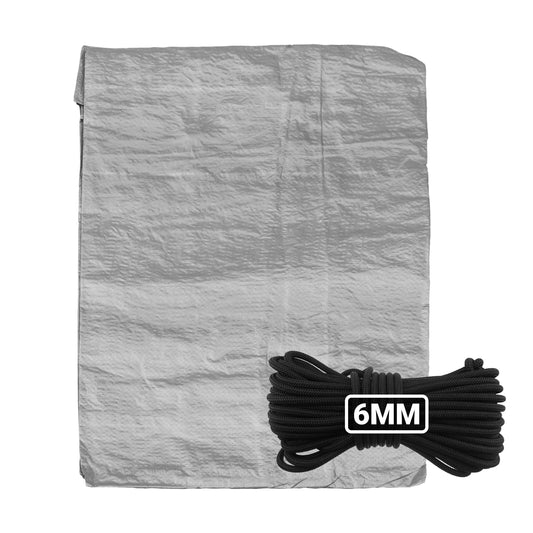 Grey S-Grade Tarpaulin with 10 Metres of 6mm Bungee Rope