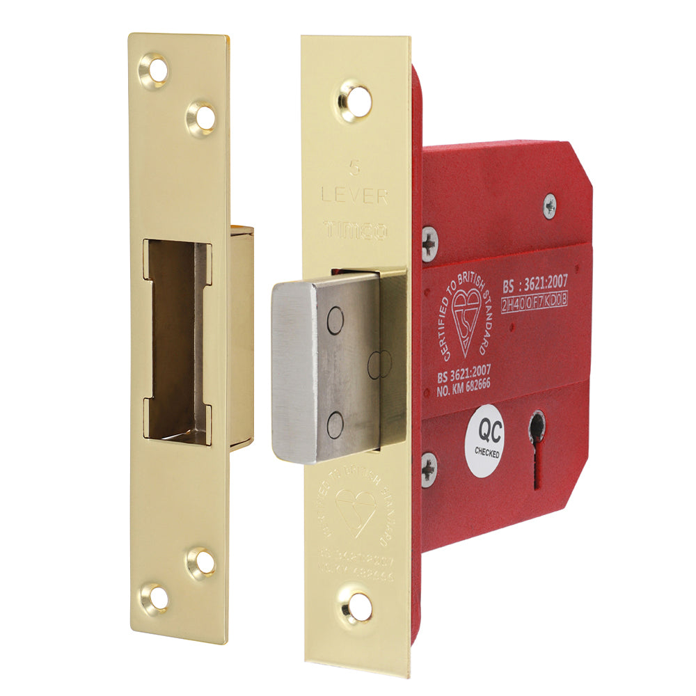 5 Lever British Standard CE Deadlock – Electro Brass (78mm Case / 57mm Backset)