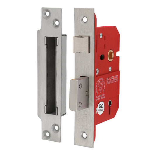 5 Lever British Standard CE Sashlock – Stainless Steel Satin (66mm Case / 45mm Backset)