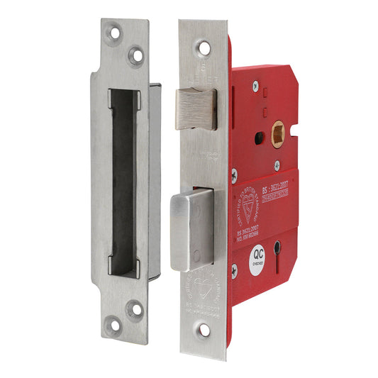5 Lever British Standard CE Sashlock – Stainless Steel Satin (78mm Case / 57mm Backset)